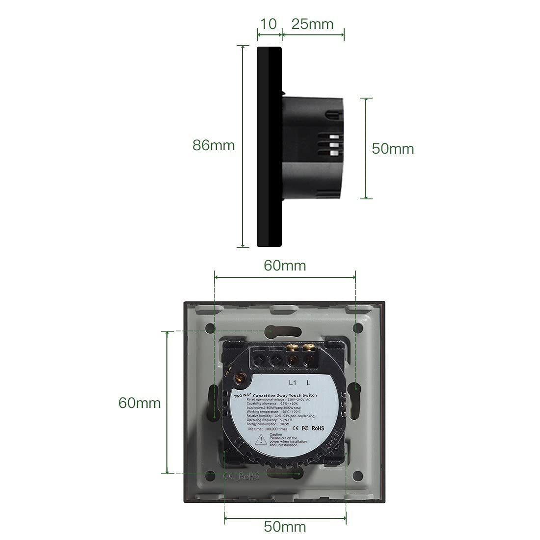 Interruptor Tactil Toque Interruptor 1 Gang 1 Way 2 Way Standard Touch Interruptor Negro Blanco Dorado con Panel de Vidrio Toque Interruptor de luz Interruptor Inteligente