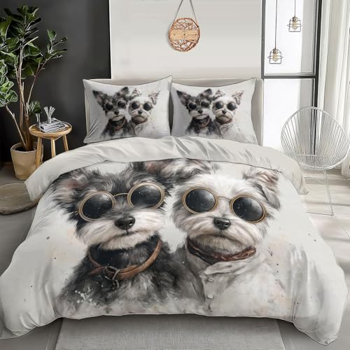 Housse de couette motif chien mignon imprimé 3D parure lit microfibre - 3