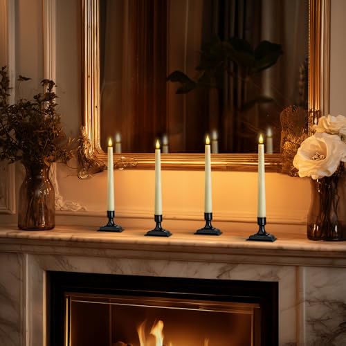 Image of Homemory Wax Window Candles with Remote Timer Dimmer, Battery Operated Candlesticks with Holders, Christmas LED Candlesticks for Window Home Part Decor, 6 Pcs Ivory