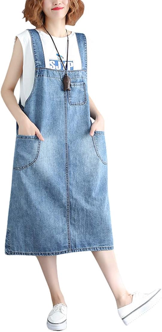 Loose Korea Preppy Denim Pinafore Dress 