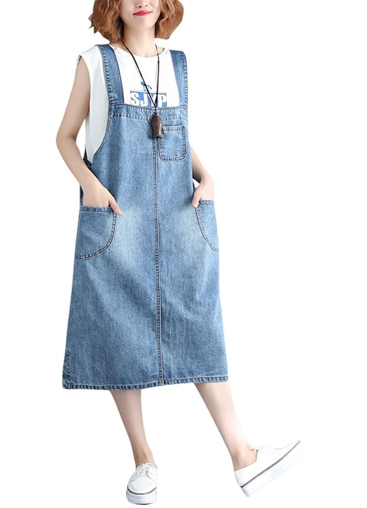 TOPJIN Womens Loose Korea Preppy Denim Pinafore Dress Knee Length Overall  Jumper Dress Suspender Strap Skirt Light Blue Large : Amazon.ca: Clothing,  Shoes \u0026 Accessories