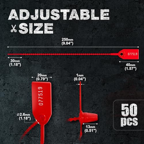 50 Red Plastic Fire Extinguisher Tamper Seal, Numbered Security Tags, Self-Locking Pull Tight Zip Ties for Fire Extinguishers, First Aid Kits, Containers and Equipment Inspection - Thumbnail 2