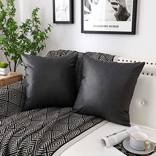 Chrisdowa Set Of 2 Faux Leather Throw Pillow Covers, Thick Cognac Modern Solid Decorative For Bedroom Living Room. Cushion Cases For Couch Bed Sofa.dark Grey,18"X18" #TOP1