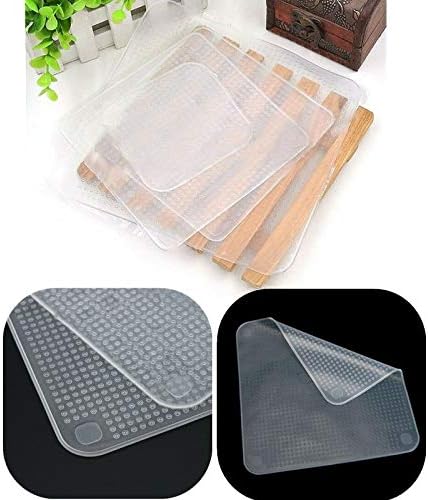 FEESHOW Juego de 4 fundas de silicona transparentes reutilizables para guardar alimentos, sellar la cubierta segura en microondas, color blanco,