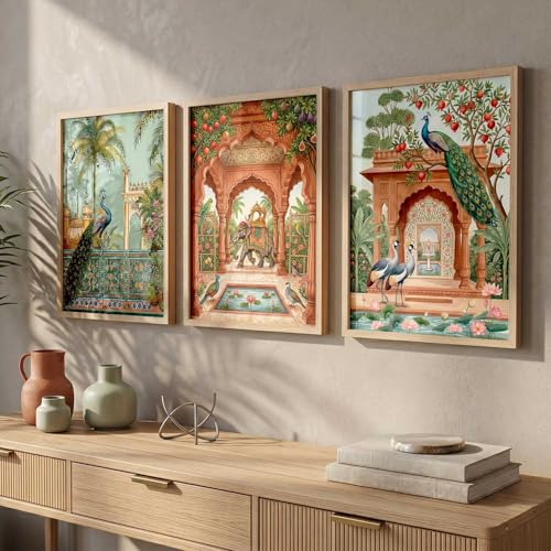 Image of kotart Madhubani Art Wall Painting Traditional Home Decoration With Frame For Living Room Bed Room Hotel Wall Decor Digital Reprint Set of 3 (10X13 INCH)
