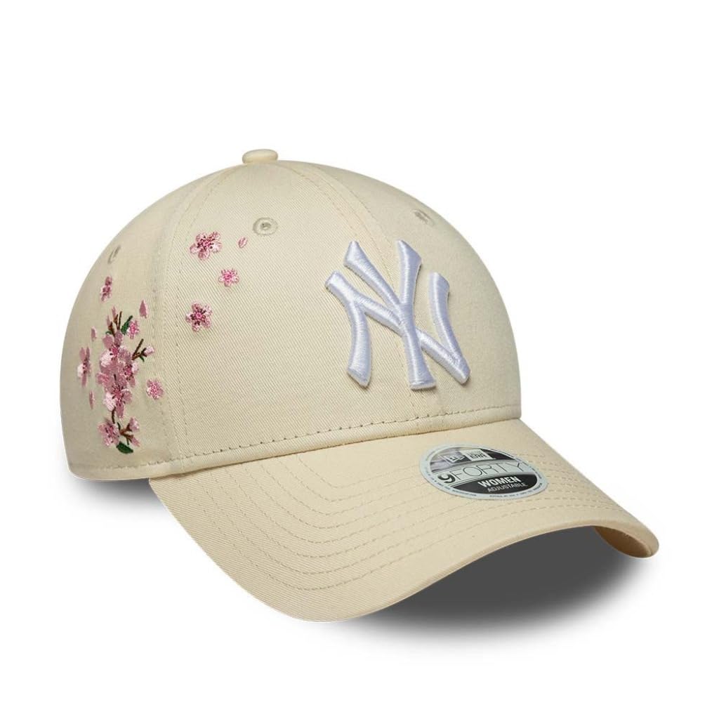 New Era 9Forty WMNS Floral Yankees CapEra damska - damska czapka baseballowa metalowa klamra, z daszkiem, całoroczna, wiosna, lato, jesień, zima, Jasny beż, Rozmiar uniwersalny