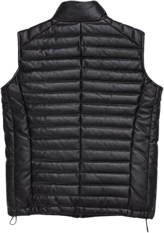 Mens Down Puffer Vest real lambskin leather Waistcoat Quilted Goosy Down Bubble Jacket2