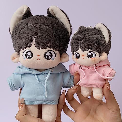 Image of niannyyhouse 10cm Plush Doll Clothes Elastic Solid Sportswear Suits Hoodie Pants Soft Stuffed Plush Toy Dress Up Accessories (Pink, 10cm)