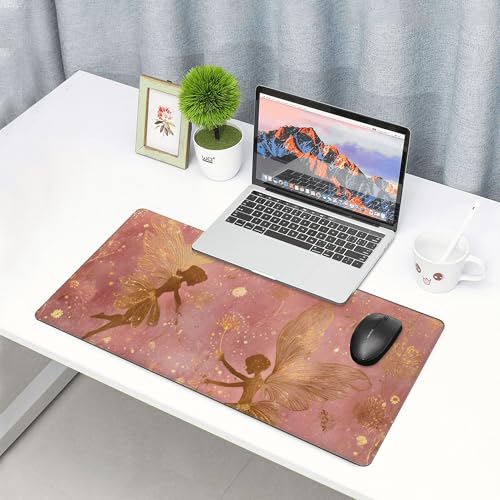 Image of Fairy Butterfly Flower Extended Gaming Mouse Pad, with Stitched Edges Large Mouse Pad Desk Protector, Rubber Base Mousepad Keyboard Mouses Mat for Work Game Office Home- 32 inch X 12 inch Inch,E166