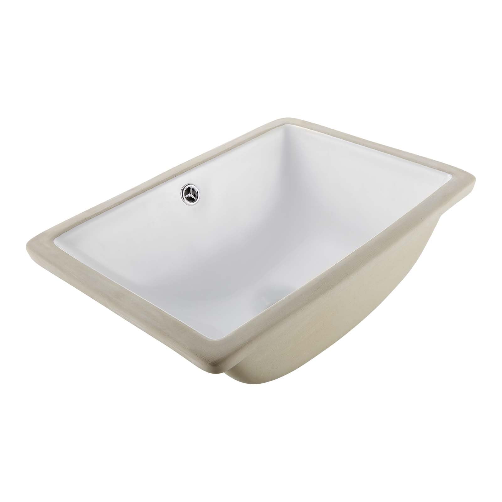 VEVOR Lavabo de salle de bain sous plan, 460 x 330 mm, vasque rectangulaire en céramique blanche avec trou de trop-​plein, évier moderne à encastrer sous le comptoir, pour petit espace, maison et hôtel