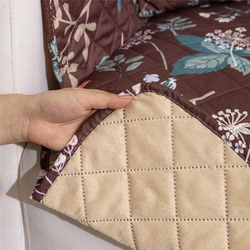 Image of HOMETHREADS Premium Style Anti Slip Sofa Cover Set | Cotton Sofa Slipcover | 1Pc Front Cover with Attached Armrest + 1Pc Back Cover (Dark Brown Flower, 3 Seater | 175x185cm)
