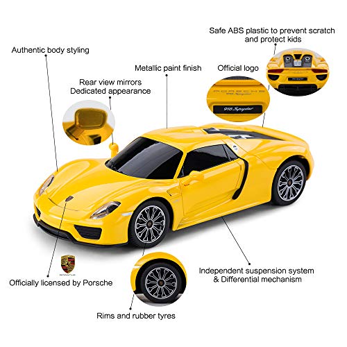 1/24 Scale Porsche 918 Spyder Remote Control Toy Car for Kids Yellow, from RASTAR