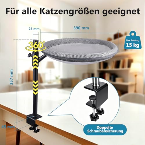 EXSLUNG Katzenbett für Schreibtisch Katzenkorb 360° Drehbar, Höhenverstellbares Katzen Schreibtisch Bett bis zu 15kg, Katzen Liegeplatz mit 2 Abnehmbar Bezügen für Home, Office