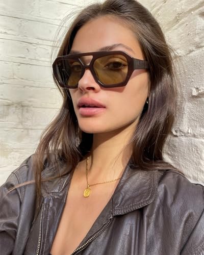 Image of ADE WU Rectangle Sunglasses for Women Men Retro 90s Sunglasses Trendy Black Tortoise Shell Glasses Y2K
