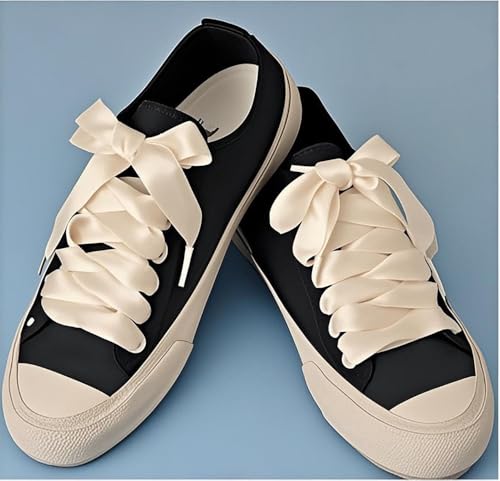 2 Pairs 3/4 Inch Wide Satin Ribbon Shoelace Flat Fashion Silk Shoelace for Sneakers Skate Boots Sport Shoes Replacement