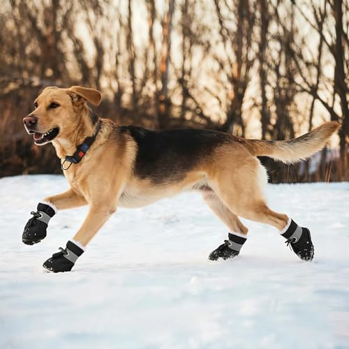 SSIMIDAPT 4 Stück Hundeschuhe Pfotenschutz Winter, Schneestiefel für Hunde, Hundeschuhe mit Rutschfester Sohle und Reflektierendem Klettverschluss, Warm, für Kleine Mittlere Große Hunde