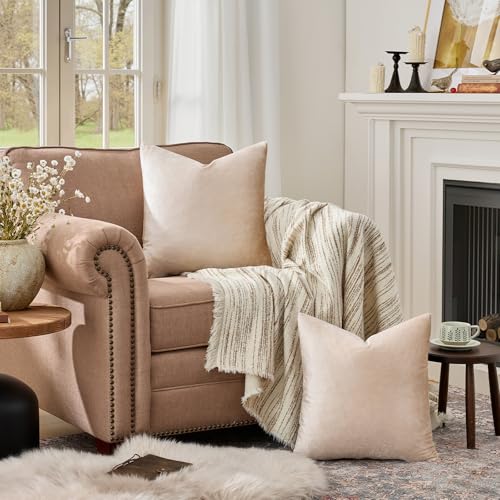 Image of GIGIZAZA Decor Throw Couch Pillow Covers,Khaki Champange Sofa Cushion Pillow Covers,Velvet Pillow Cases 24 x 24inch