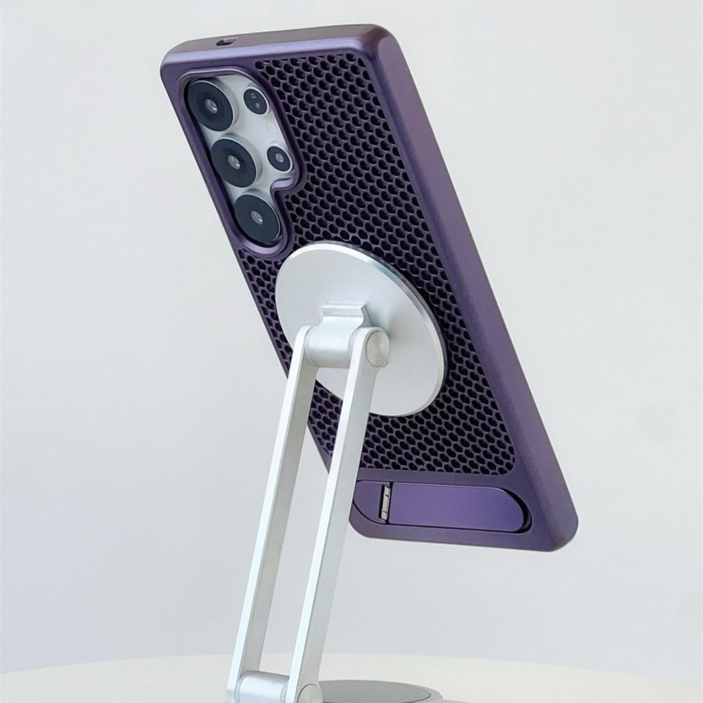 Etui chłodzące z siatki plastra miodu do Samsunga Galaxy S25 Plus S24 Ultra, ze stopu, z uchwytem na obiektyw, ładowaniem bezprzewodowym, twarde, matowe, niebieskie, do Samsunga S25