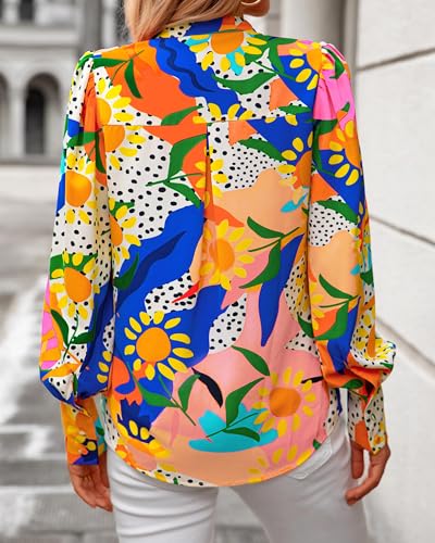 KIRUNDO Boho Tops for Women Blouses Dressy Casual 2025 Summer Fall Long Sleeve Floral Button Down Shirts Date Outfits2