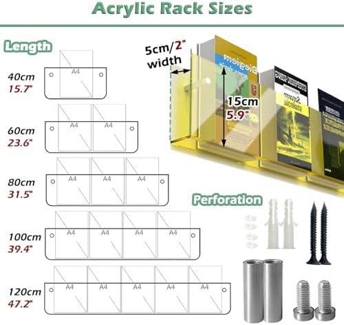 Clear Wall-Mounted Acrylic Magazine Rack - Versatile Brochure Holder & Vinyl Record Organizer - Ideal Kids Room Newspaper Shelf & Book Display Stand (15.7in)