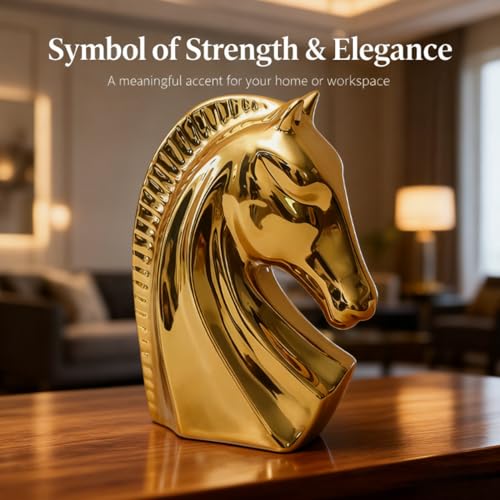 Statue tête de cheval dorée céramique design moderne luxe