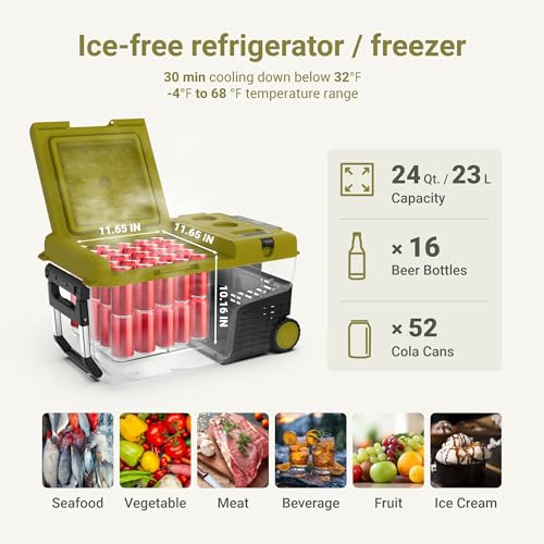 Image of EXIT 20V Outdoor mini refrigerator EX100, battery powered electric cooler -4F to 68F, 12 /24V DC 100~240 Volt AC for Outside Camping, Tailgating, Includes two Replaceable 4.0 Ah Batteries