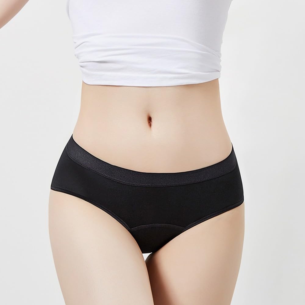 Biancheria intima per Il Ciclo Mestruale da Donna Mutandine Mestruali in Cotone Modal a Vita Media Anti-perdite Elasticizzate per Il Post-Parto Confezione da 5 Nero M