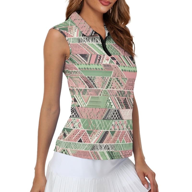 Irisjudy 1/4 Zip Up Tennis Golf T-Shirts for Women Novelty Animals Floral Lightweight Sleeveless Collared Tank Top Quick Dry