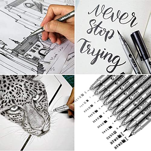 Image of like it Micro-Pen Fineliner Ink Pens Set of 9 Black Waterproof Archival Ink Micro Fine Point Pens with Brush Tip for Sketching Drawing Writing Technical Illustration