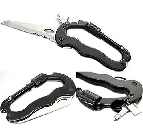 Wiroj Bluesunshine Stainless Steel Edc 5 In 1 Aluminum Climbing Carabiner Hook Gear Multi-Functional Tool Buckle Rock Lock Keychain With Knife+Screwdriver+Bottle Opener For Mountain Climbin #TOP4