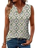 Romanstii Womens Tank Tops Casual Fashion V Neck Camisole Ladies Blouse Summer Sleeveless Shirts,Green Geometric,M