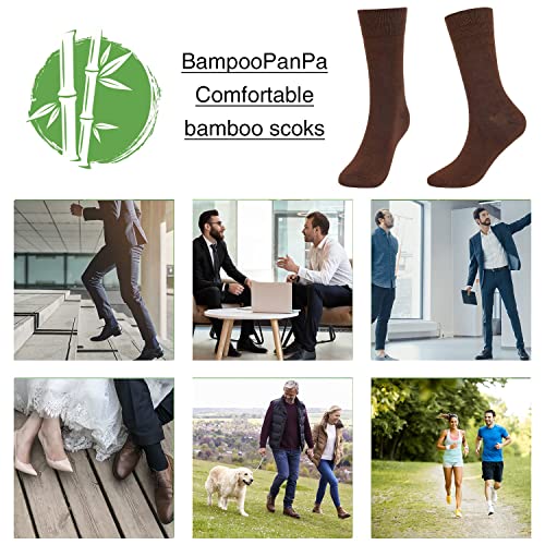 Bampoopanpa 4 Pair Bamboo Calf Socks Lightweight Breathable Soft Thin Dress Socks Crew Business Casual Moisture Wicking Brown Size10-13 #TOP6