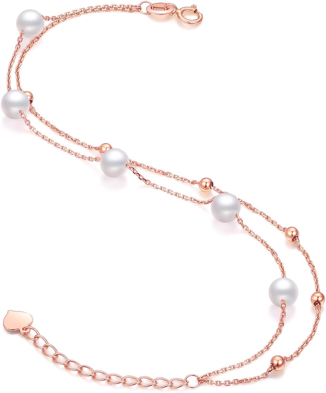 18kt Gold Bracelet for Women, 18K Gold Freshwater Pearl Bead Bracelet Dainty Jewelry Fashion Yellow Gold Rose Gold Link Bracelet for Mom Daughter KIPB075469 - Image 8