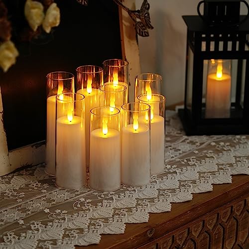 Image of Homemory Pure White Acrylic Flameless Candles, LED Candles, Battery Operated Candles with Remote Control and Timer, Fake Electric Candle, Wedding, Home Decor, Set of 9