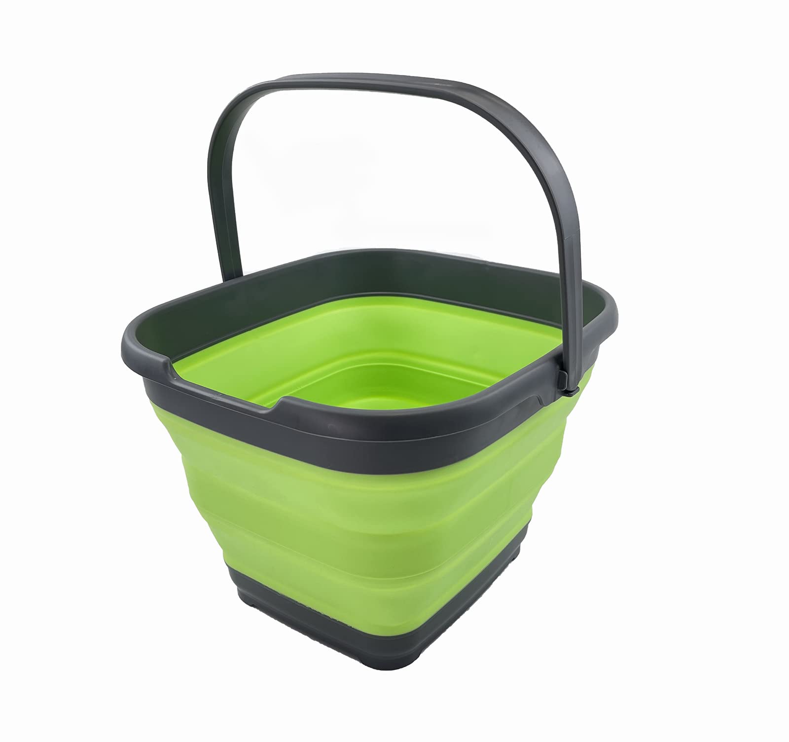 SAMMART 10L Collapsible Rectangular Handy Basket/Bucket (Grey/Grass Green)