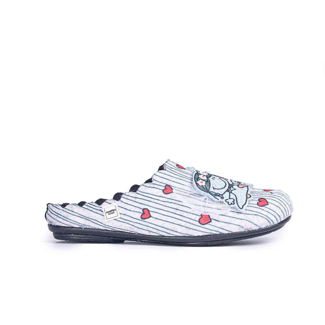 MARPEN SLIPPERS, Zapatillas de Casa de Invierno Abiertas de Fieltro con Bordado para Mujer, Just Married Gris y Verde, Talla 37