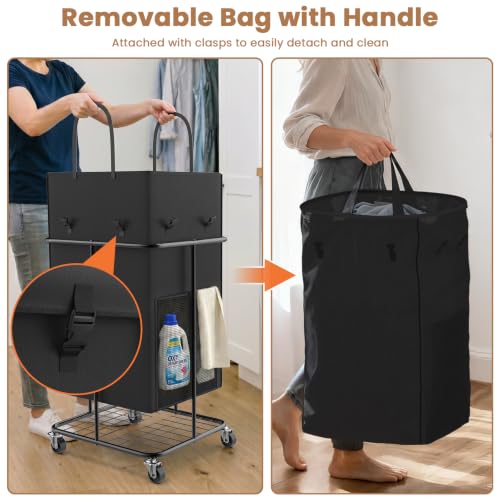 Image of 150L Large Laundry Basket with Wheels, Rolling Laundry Hamper with Removable Laundry Bag & Metal Frame, Oxford Fabric Dirty Clothes Hampers for Bedroom, Laundry Room, Bathroom, Dorm(Black)