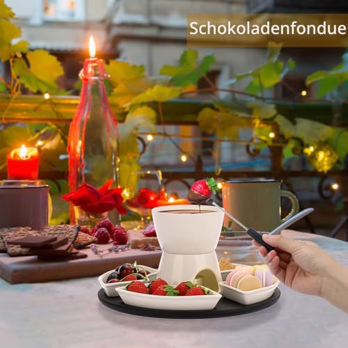 BSTKEY Käsefondue-Set mit 1 Holzpalette, 4 Gabeln, 4 Schalen, 300 ml, Weiß – Bild 2