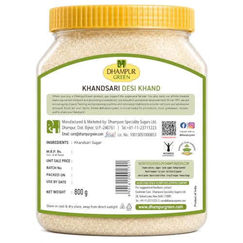Image of Dhampure Speciality Khandsari Unrefined Cane Sugar | Organic Desi Khand 800g | Organic Raw Cane Khand Sugar | Sulphur Free Natural Traditional Sweetener | Healthy Alternative to Refined Sugar
