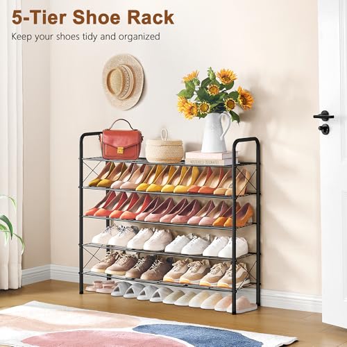 Image of Hoctieon 5 Tier Mesh Style Shoe Rack, Entryway Shoe Shelf, Shoe Storage Organizer, Shoe Rack for Closet, Space Save for Bathroom, Garage, Hallway, Bedroom, Living Room, Black