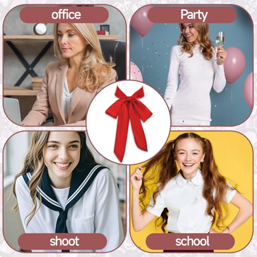 Image of Lusofie Tie for Women Self Tie Satin Ribbon Bow Tie Wide Folding Bowties Accessory for School Uniforms Cosplay Wedding Party