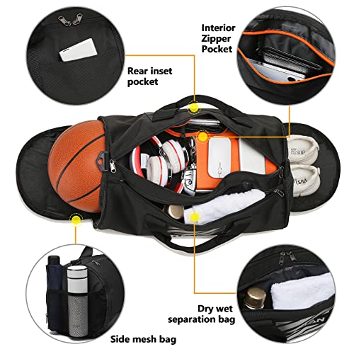 TUGUAN Gym Bag for Men Women with Wet Pocket & Shoe Compartment Travel Duffle Bag Man Sport Basketball Football Bag Weekend Overnight Duffel Bag Gym Tote bag 40L, Black4