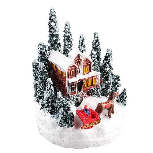 QRONCES Figuras de pueblo de Navidad para decoración de casa de pueblo de Navidad con luces LED, para Navidad, adornos de escritorio, decoración de fiesta de Navidad, centro de mesa, decoración de
