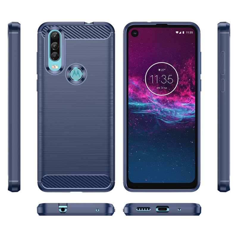 Image of Hybrid Carbon Fiber Back Case for Motorola Moto One Action (Blue)