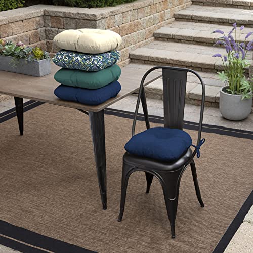 Image of Arden Outdoor Tufted Bistro Seat Cushion, Set of 4, 14.5 in x 15 in, Rain-Proof, Fade Resistant Sapphire Blue Leala
