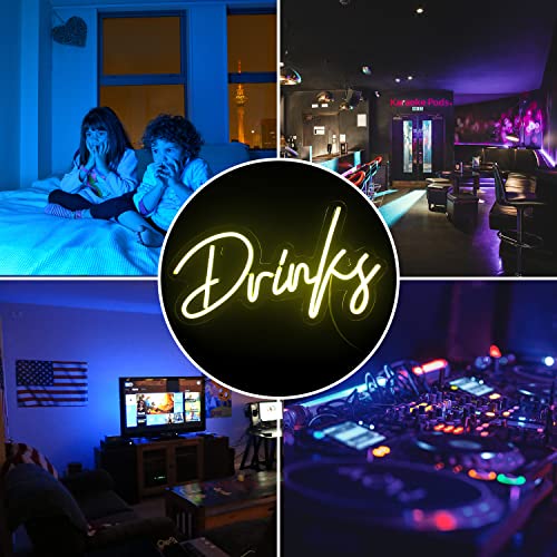 Bar Sign,Neon Signs For Wall Decor,Warm White Neon Light Drinks Letters Led Neon Bar Signs Usb Powered Light Up Wall Decor For Teen Boys Room Bedroom Restaurant Bar Hotel #TOP6