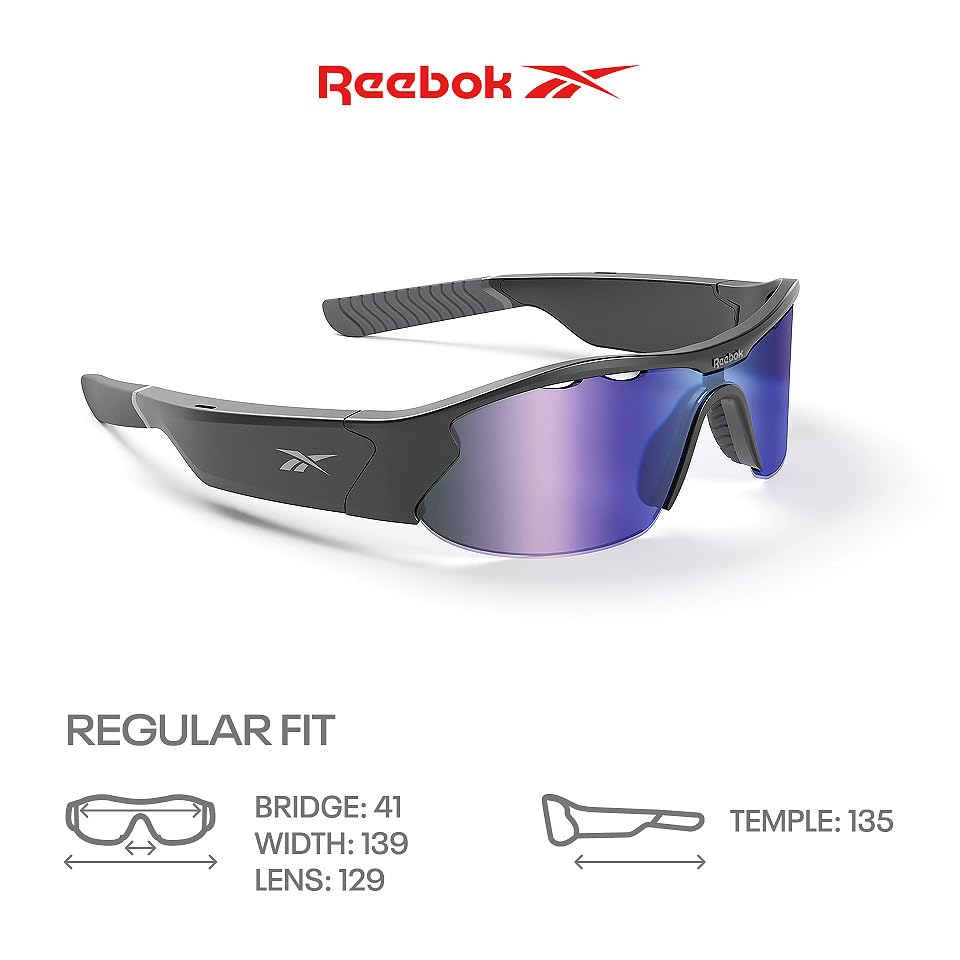 Reebok Octane Smart Audio Sunglasses Powered by Lucyd | Violet Mirror Polarized Lens | HiFi Bluetooth Sport Glasses
