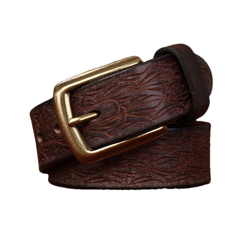 Pohullan Men Thick Copper Buckle Leather Casual Jeans Belt Retro Waistband Belts Accessories