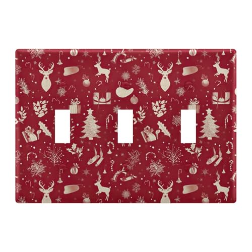 Light Switch Cover Christmas Tree Elk Red Wall Plates for Electrical Outlets 3 Gang 202b7061