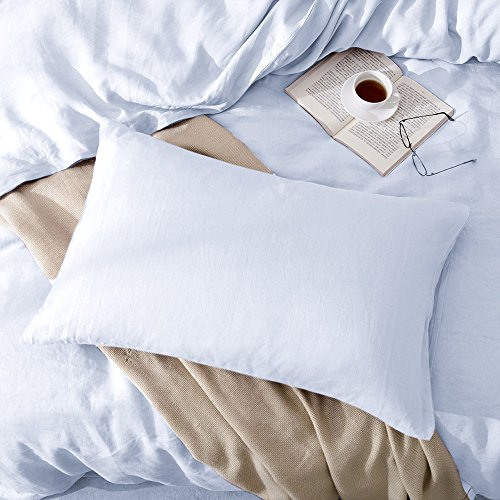 Lausonhouse Linen Bedding Sheet Set,100% French Linen Sheet Set,Deep Pocket,4 Pieces- Queen- Light Blue - Thumbnail 6